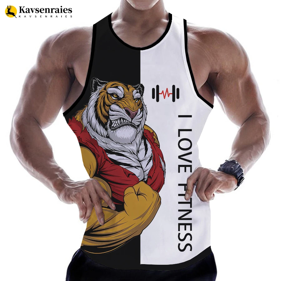 Tiger Love Fitness 3D Tank Tops Unisex Harajuku Streetwear GYM T-shirt Cartoon Animal Letter Print Tops Tees Sleeveless Vest