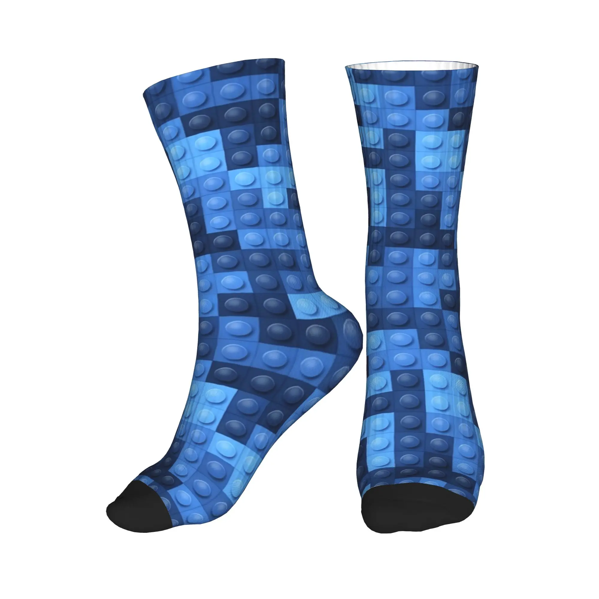 Adults Men Socks Blue Gradient Building Blocks Print Stockings Anti Bacterial Comfortable Socks Autumn Leisure Skateboard Socks