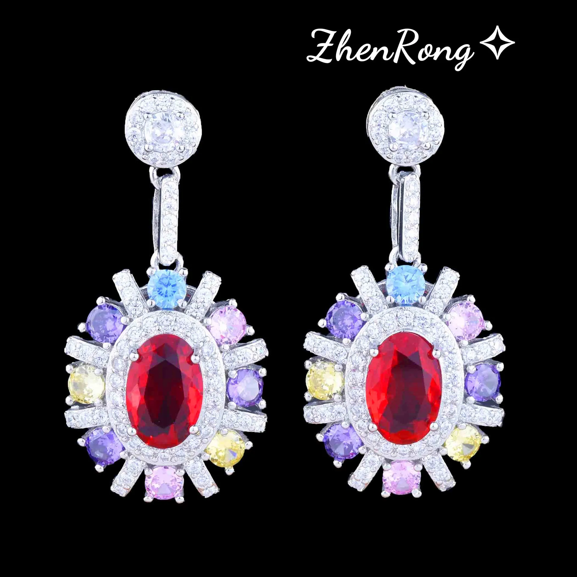 Foydjew New Fashion Temperament Color Simulation Tourmaline Jewelry Sets Oval Red Stone Pendant Necklaces Drop Earrings Rings - Image 6