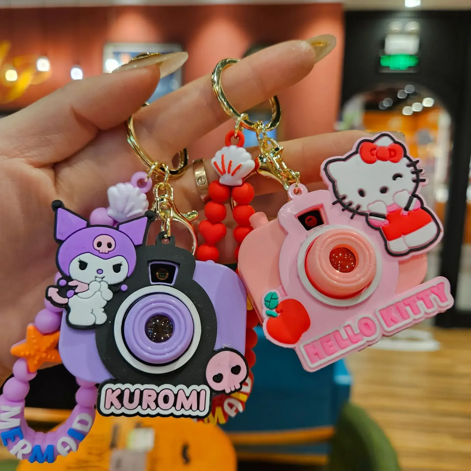 Random 1-6pcs Sanrio Hello Kitty Keychain Genuine Projection Keyring Cinnamoroll My Melody Kuromi Student Bag Pendant Gift