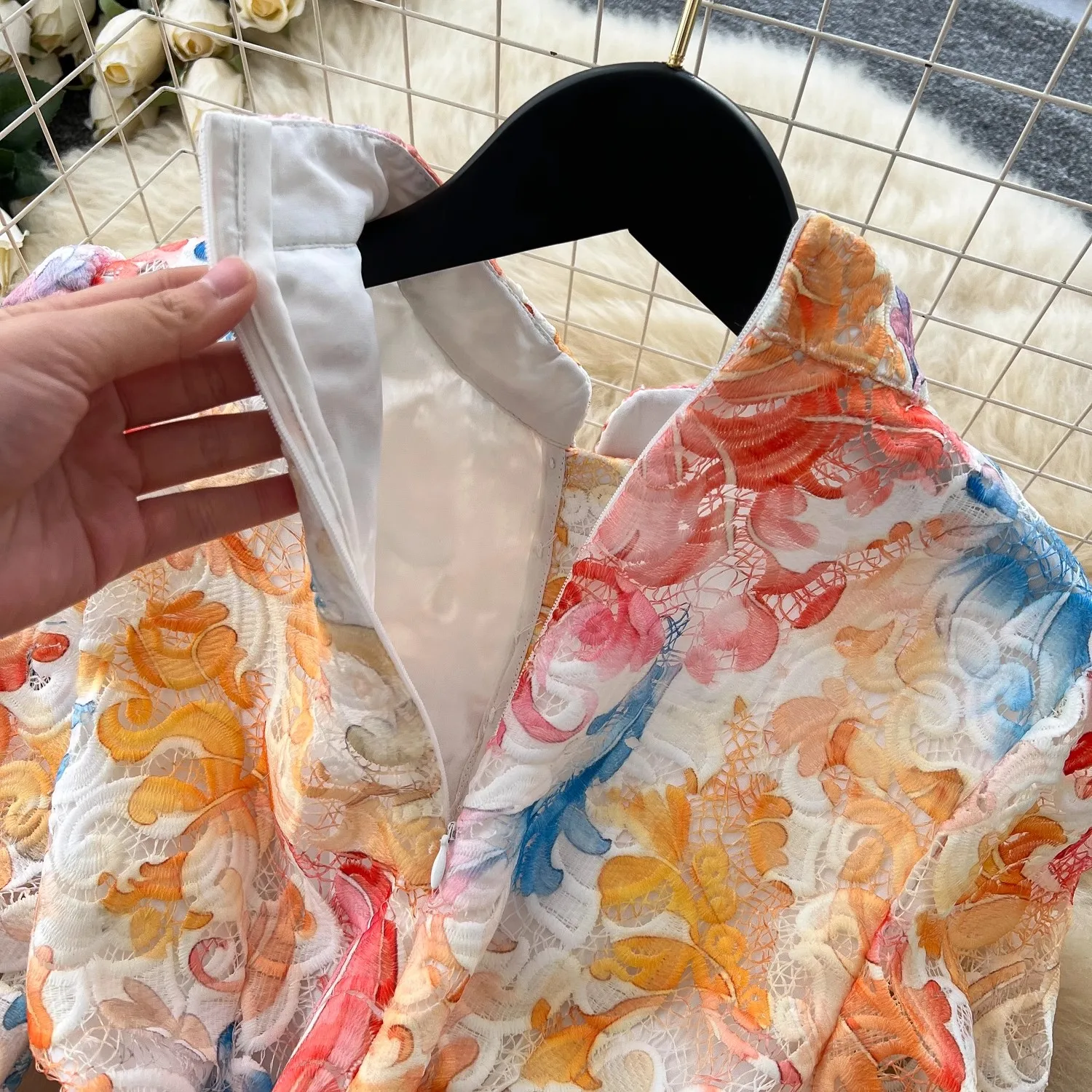 Crochê renda bordado oco para fora floral impressão maxi vestido outono feminino manga longa lanterna pérola botões até cinto roupas de baile