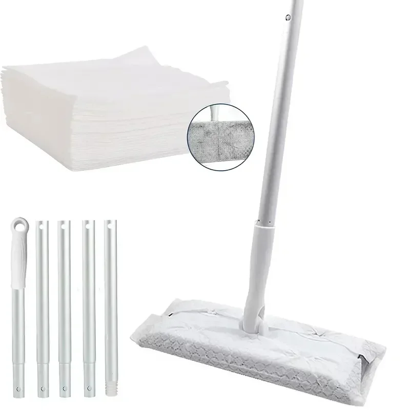 2026-1Set Mopa electrostática doméstica para recoger polvo, plegable con mango largo y papel desechable para aspiradora, herramienta de limpieza del hogar para suelos