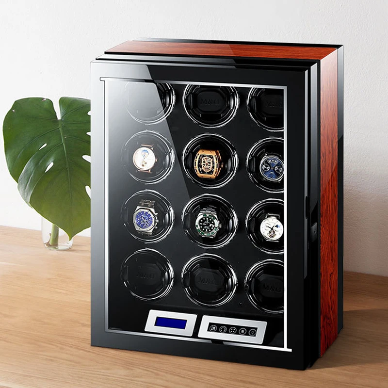 IBBETON High Quality Watch Winder for 2 4 6 9 Slot Automatic Watches with Mabuchi Motor LCD Touch Screen Wooden Watch Safe Box