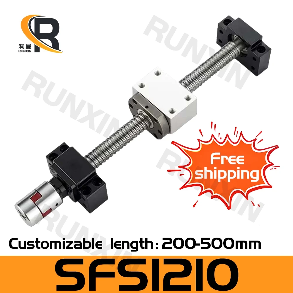 

RXTNC C7 Ball Screw Set SFS1210 L200-500mm with Single Nut+BK10BF10 support seat+DSG12H+Coupling for CNC engraving machine