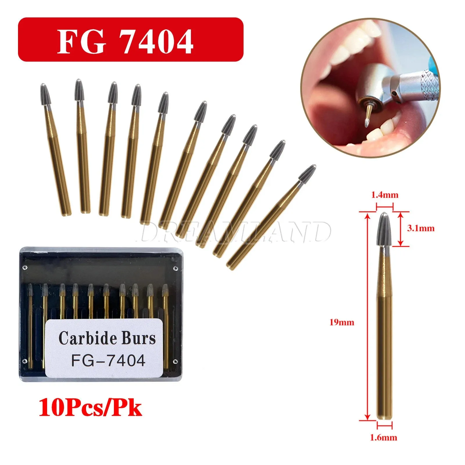 

10PCS/1Pack Dental Tungsten Carbide Bur Trimming&Finishing Egg Football FG 7404 7406 7408 For High Speed Handpiece