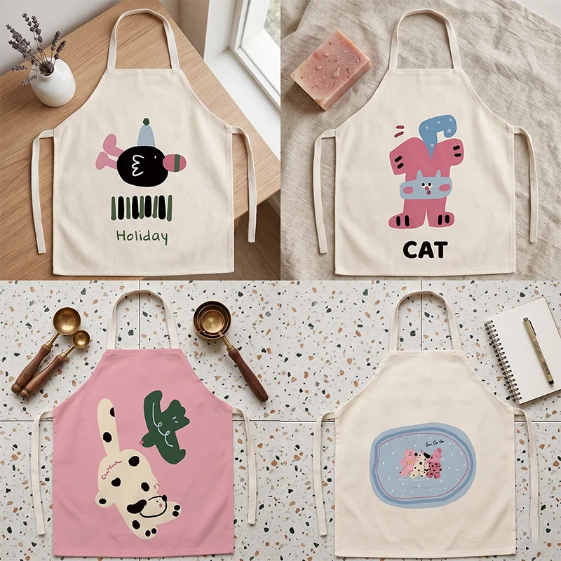 

Funny Dog Cat Printed Apron Kitchen Chef Cooking Bib Anti-Oil Sleeveless Cleaning Pinafore Baking Accessories for Women Adult