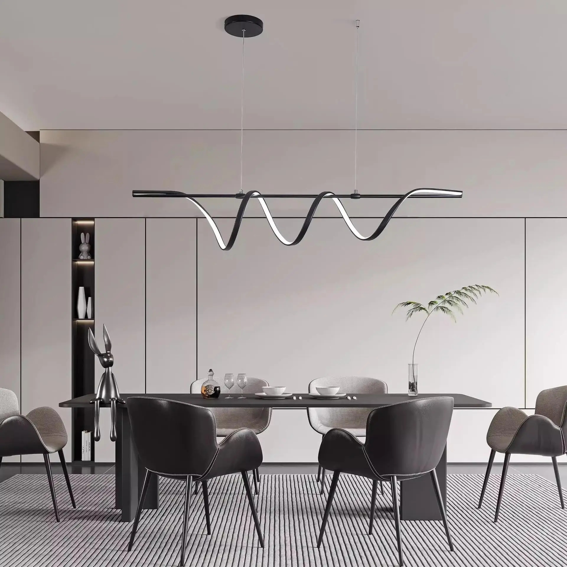 Nordic Minimalist Pendant Light Living Room Bar Island Dining Table Chandelier Indoor Dining Table Long Strip Lighting Fixture