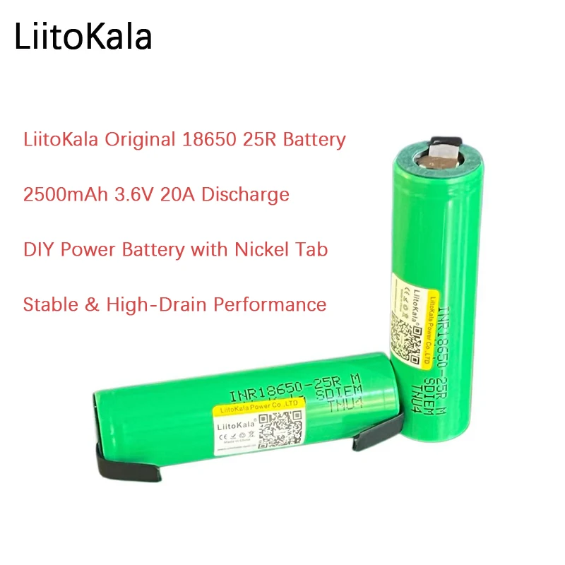 

1-8pcs LiitoKala Original 18650 2500mAh Battery INR18650 25R 3.6 V Discharge 20A Dedicated Battery Power for + DIY Nickel