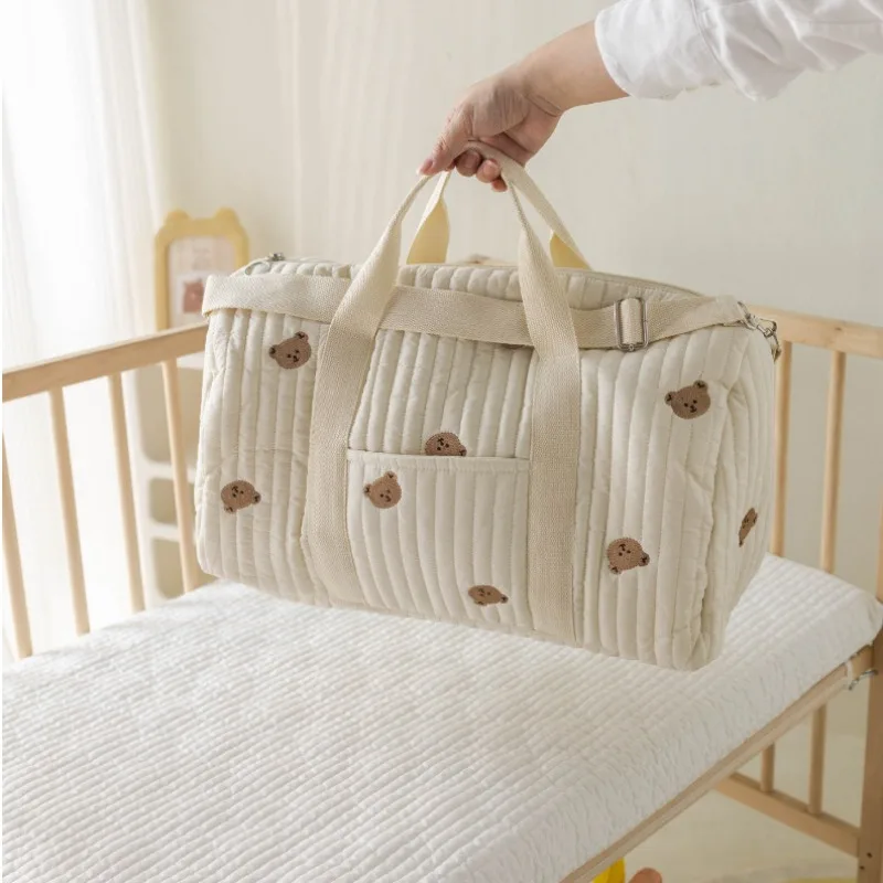 

Short Trip Large Capacity Portable Travel Bag Lightweight Storage Boston Embroidered Mommy Shoulder Messenger Bag