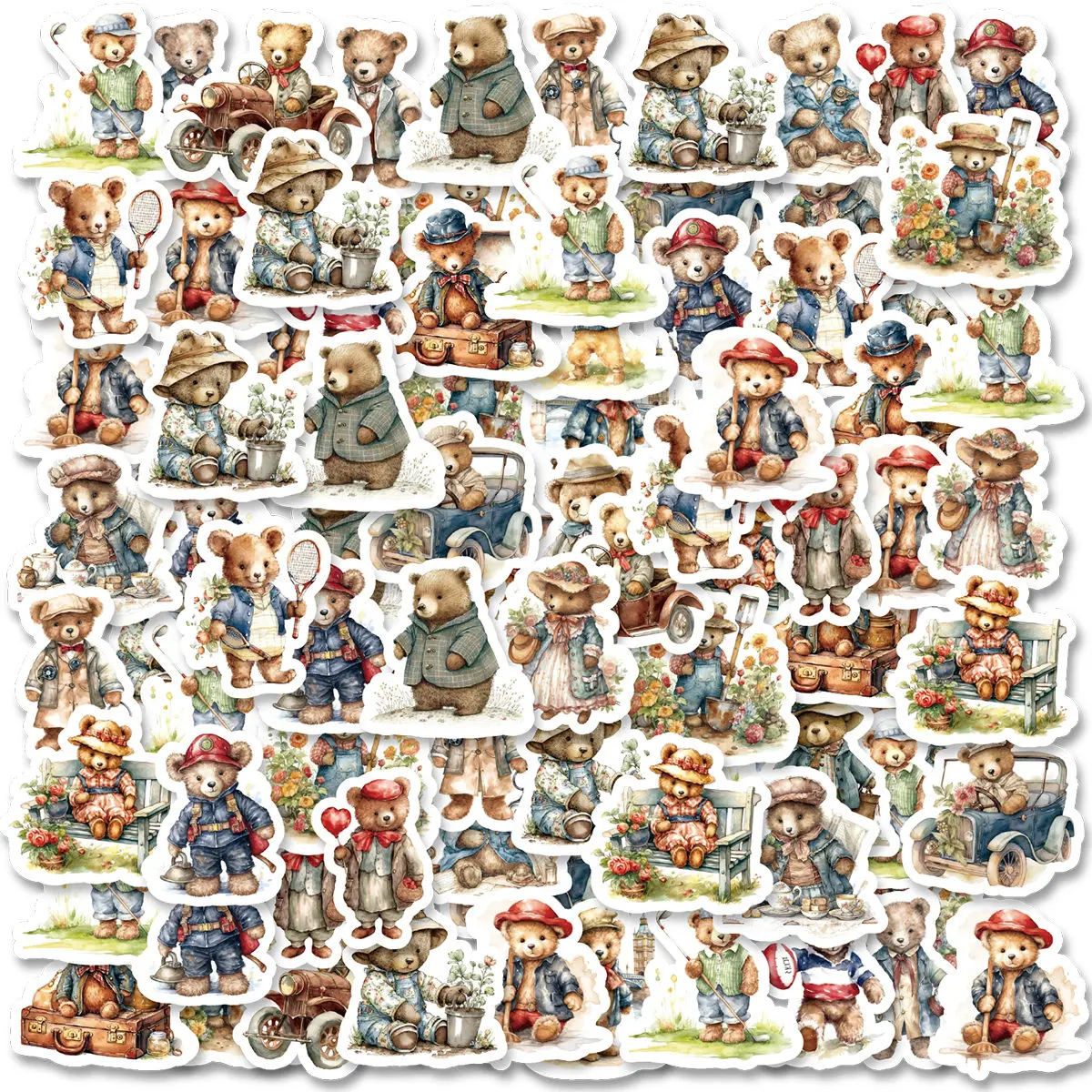 Etori Life 46pcs Retro Cute Cartoon Teddy Bear Exquisite Patterns Student DIY Laptops,Diaries,Scrapbooks Decoration Stickers