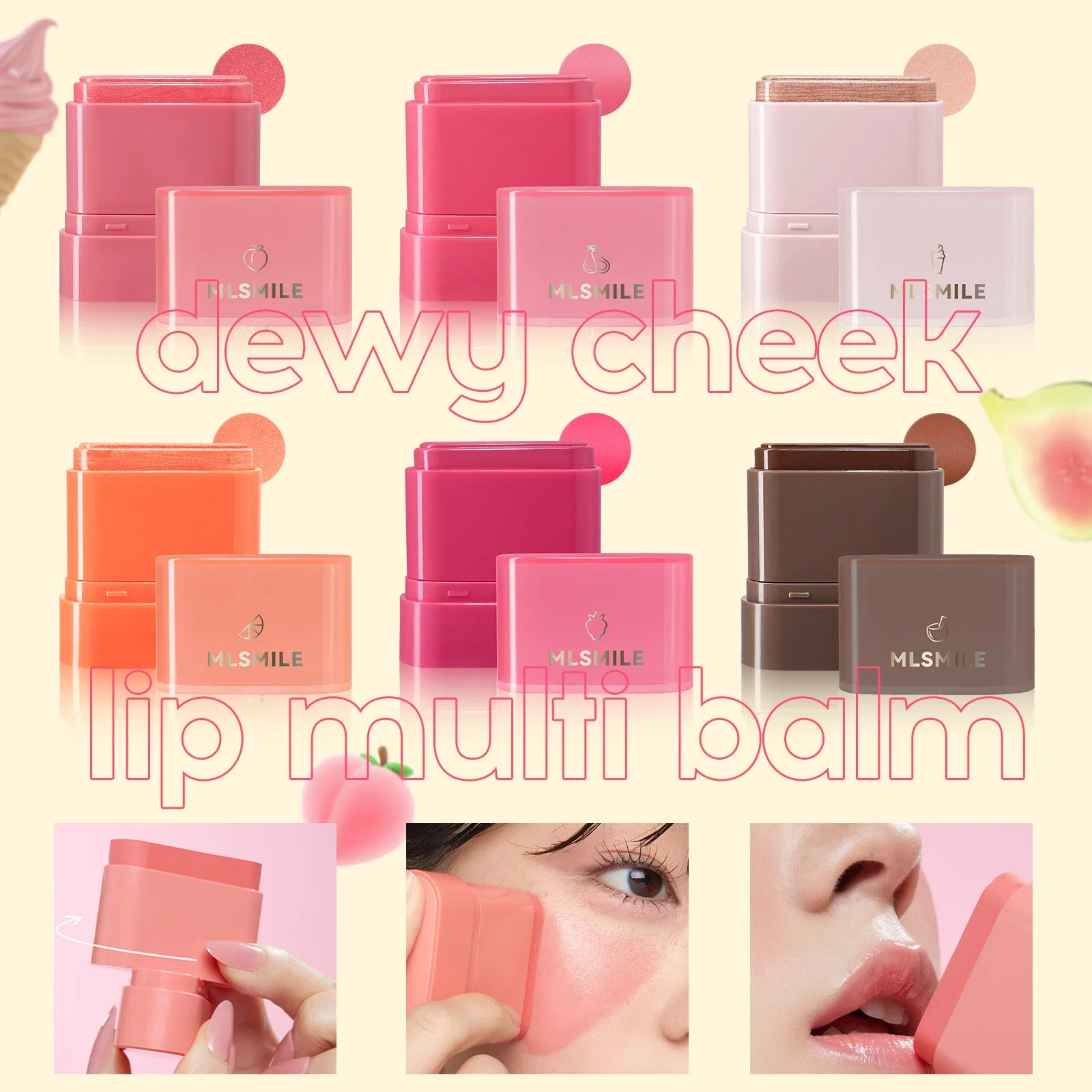 Fruchtiger Geschmack, Textmarker, Konturierung, 2-in-1-Rougestift, wasserfest, langlebig, Lippen-Wangen-Tönung, Damen-Make-up, cremige Mischung, Kosmetik