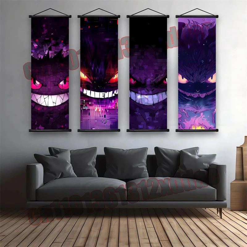 

Japanese Anime Pokemon Poster, Gengar, Form Printing Art White Canvas Scroll Drawing Modern Home Decor Wall Art Painting Gift