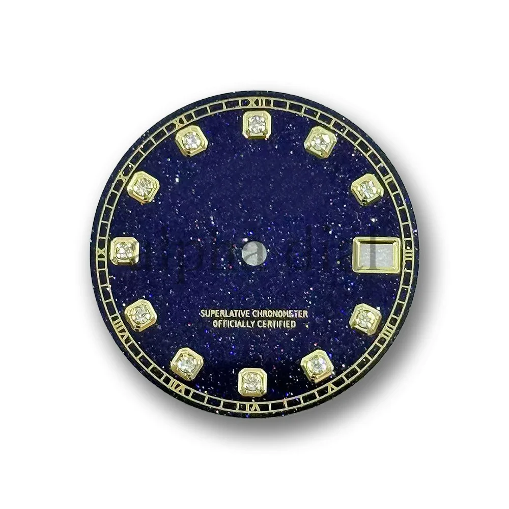 28.5 مللي متر الماس الطبيعة Bluestone الرياضة الغوص ساعة الطلب مناسبة ل NH35 الحركة التلقائية ارتفع الذهب والفضة أجزاء وزارة الدفاع