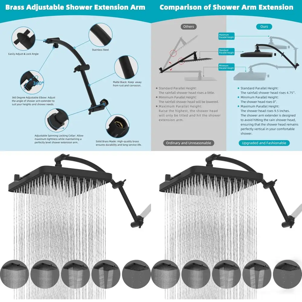 

13 Matte Black Showerhead with 5 Spray Options and 16 Extendable Arm