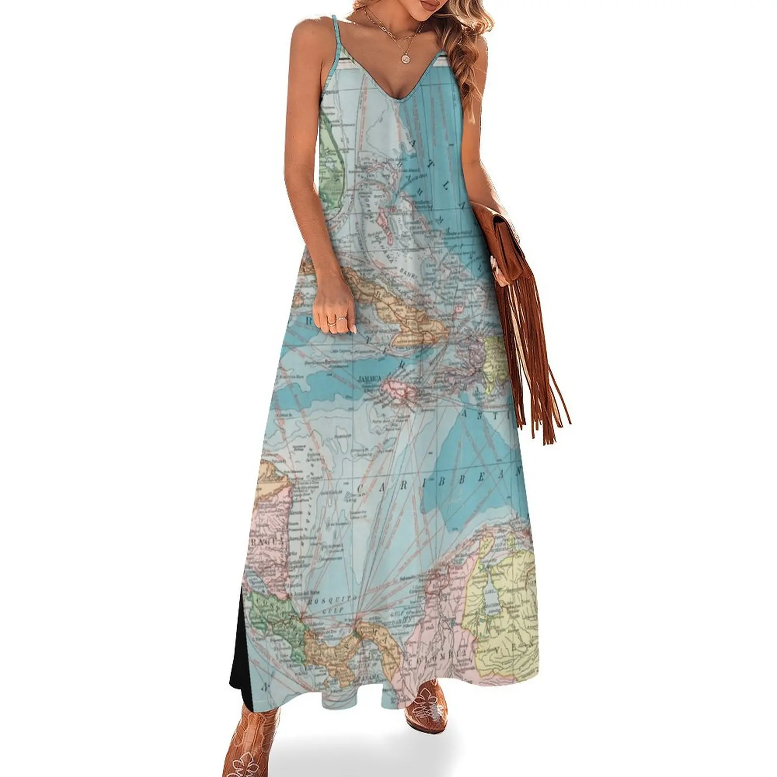 

Vintage Map of The Caribbean Sea (1913) Sleeveless Dress Women's skirt clothes for woman summer clothes for women
