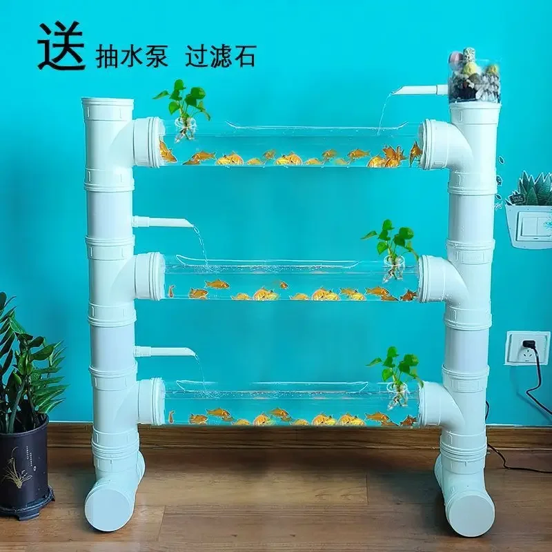 

3D Transparent Tube Fish Shelf Hydroponic Aquaponics Rack with Water Pipes Creative Flowerpot for Home Garden