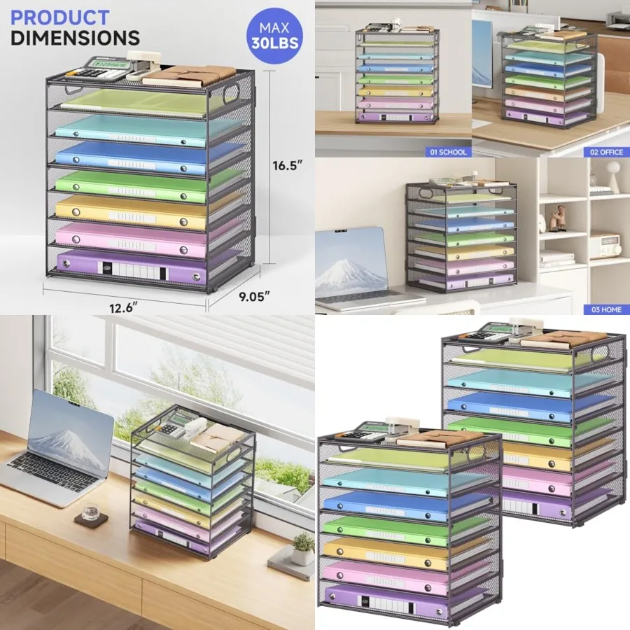 

8-Tier Paper Organizer with Handle, Metal Mesh Desk Organizer File Folder Paper Letter Tray Desktop Document Sorter for Office,