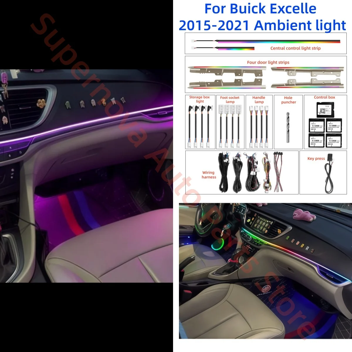 LED Ambient light For Buick Excelle 2015-2021 automotive interior lighting upgrade Car accessories footlight Decorative strip