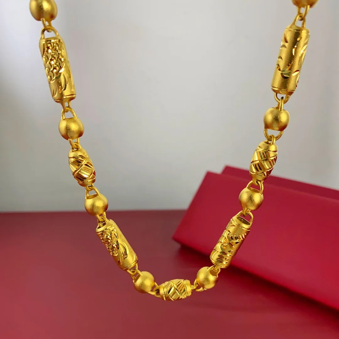 Gold shop 24K real gold 8mm ancient boutique necklace men's hollow au9999 pure gold car flower dragon column phoenix necklace