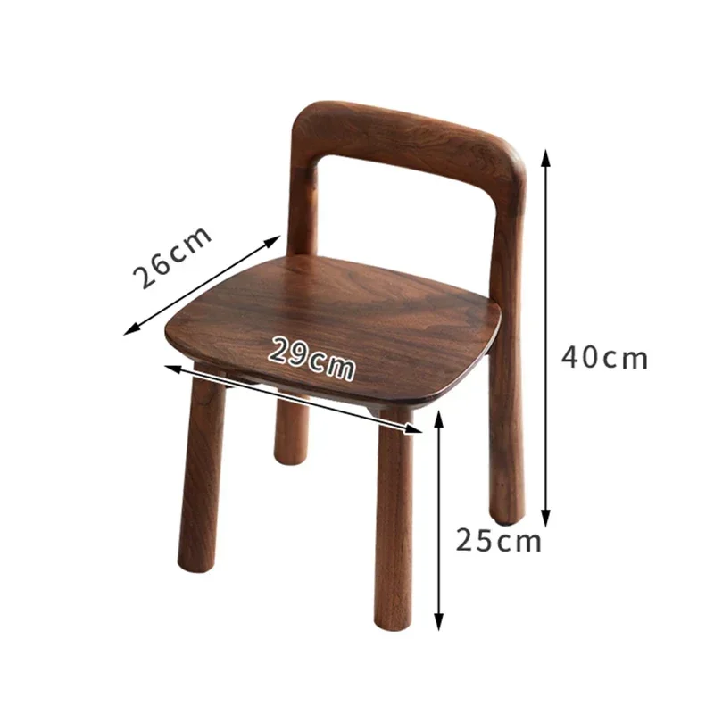 Nordic Backrest Chair Living Room Coffee Table Low Stool Black Walnut Wood Square Stools Silent Footpad Round Edges Corners