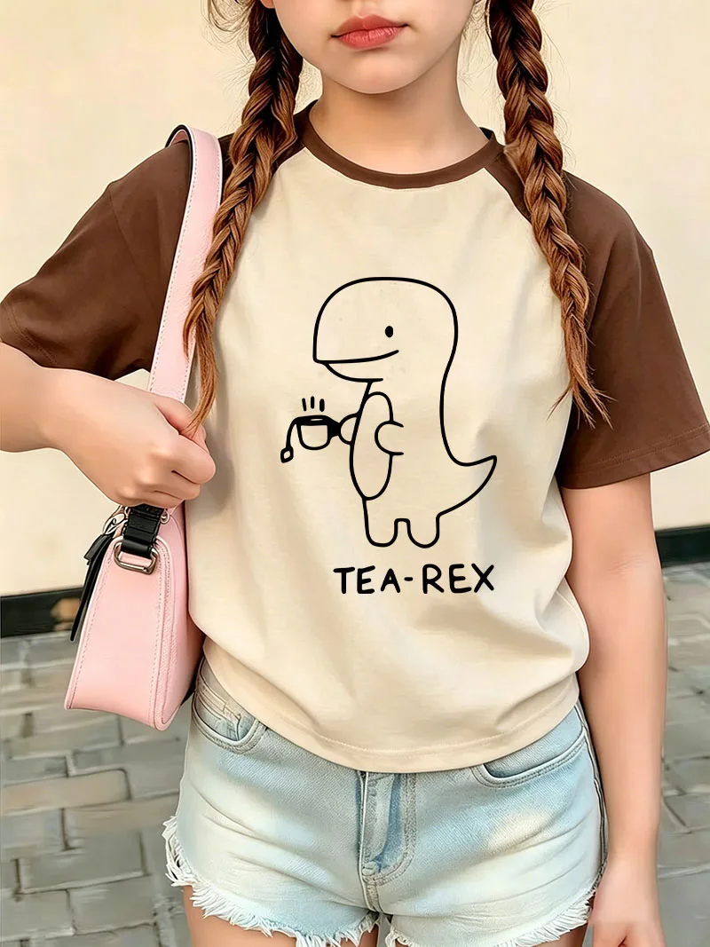 Kawaii Dinosaur Print T Shirts Fashion Short Sleeve Funny Kids Children's T-shirt Boys Girls Casual Top Tee All Season