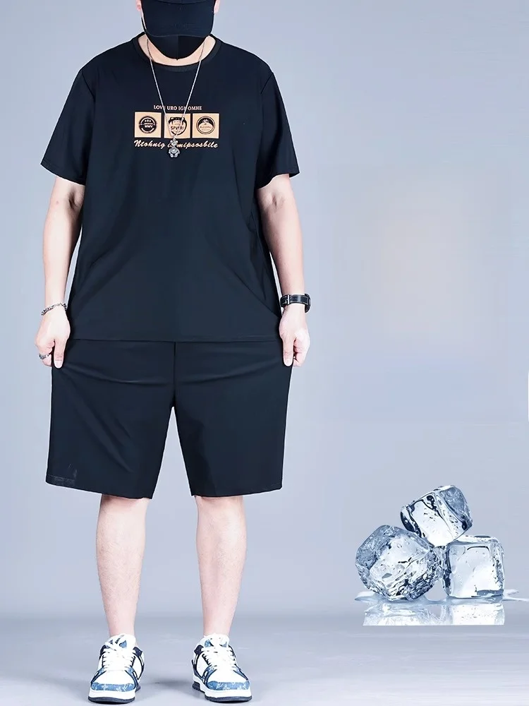 

plus Size Men's Ice Silk Qui Dry Casual Sports Set ort Sve T-irt orts Two Piece Set Summer Collection Polyester Fiber