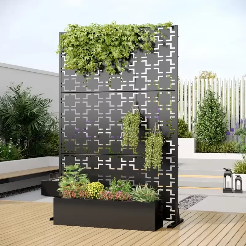 Customizable Outdoor Metal Planter Box with Trellis Privacy Screen for Climbing Plants and Flowers in Home or Garden