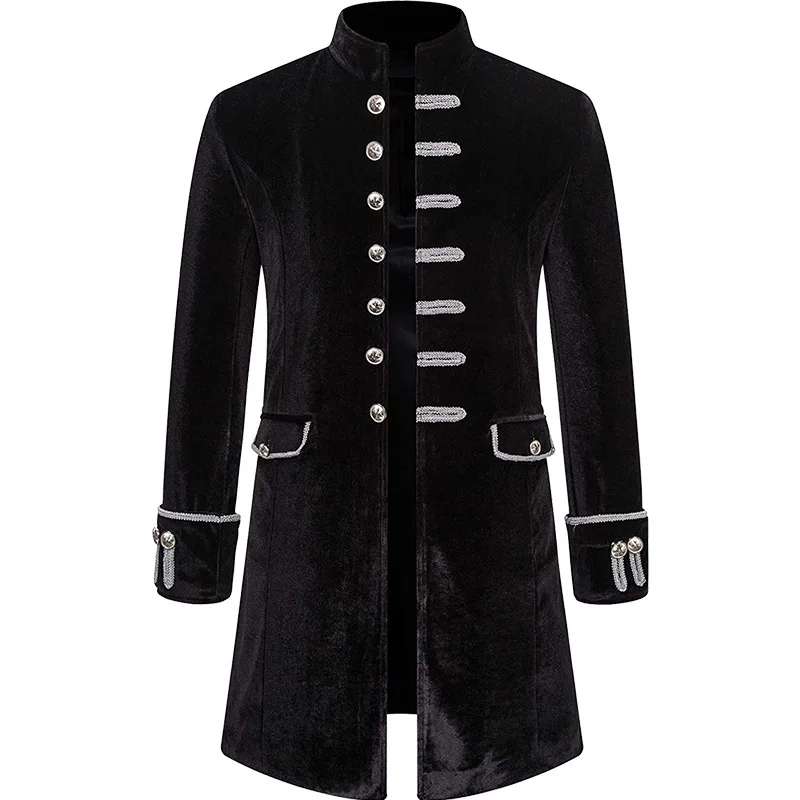 Men's Gothic Steampunk Vintage Jacket Medieval Cosplay Velet Prince Coat Retro Wedding Blazer Carnival Party Knight Top Costumes