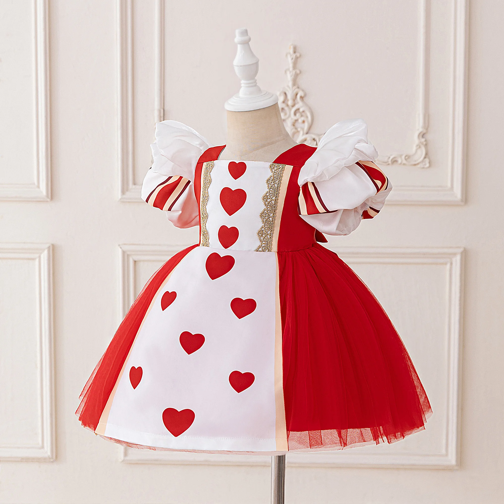 Rotes Herz Halloween-Kostüm für Mädchen, Abenteuer im Wunderland, Alice Cosplay-Kleid, Kleinkind 1. Geburtstag Hochzeit Prinzessinnen-Mädchenkleid – Detail 3