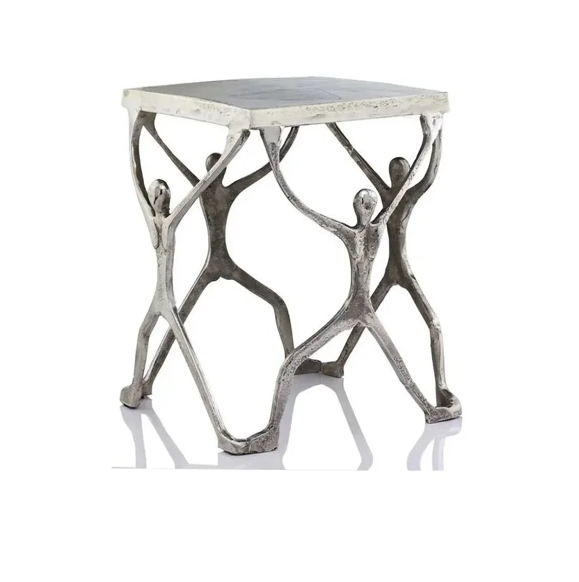 Mesa de centro redonda de Metal con diseño intrincado, base de aluminio humano, Color plateado, Glam moderno, gran oferta