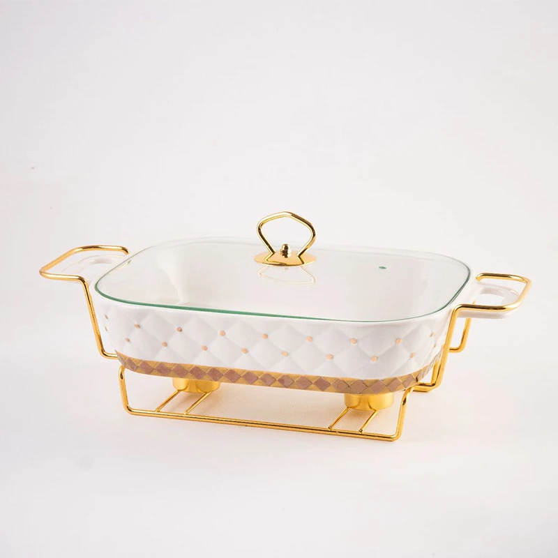 Double Ears Catering Restaurant Heating Food Warmer Buffet Ceramic Chafing Dishes