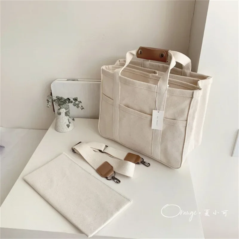 Korean Version Fashion Purses and Handbags All-match Canvas Bags for Women Diaper Bags Open Pocket Casual Interior Slot Pocket