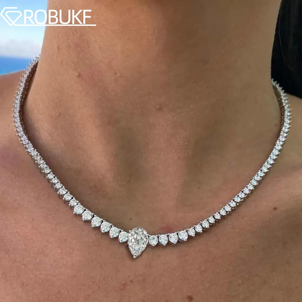 

3 Prong Gradient Moissanite Diamond Tennis Necklace For Women 8*12mm 4CT Pear Cut Colorful Stone S925 Silver Wedding Jewelry GRA