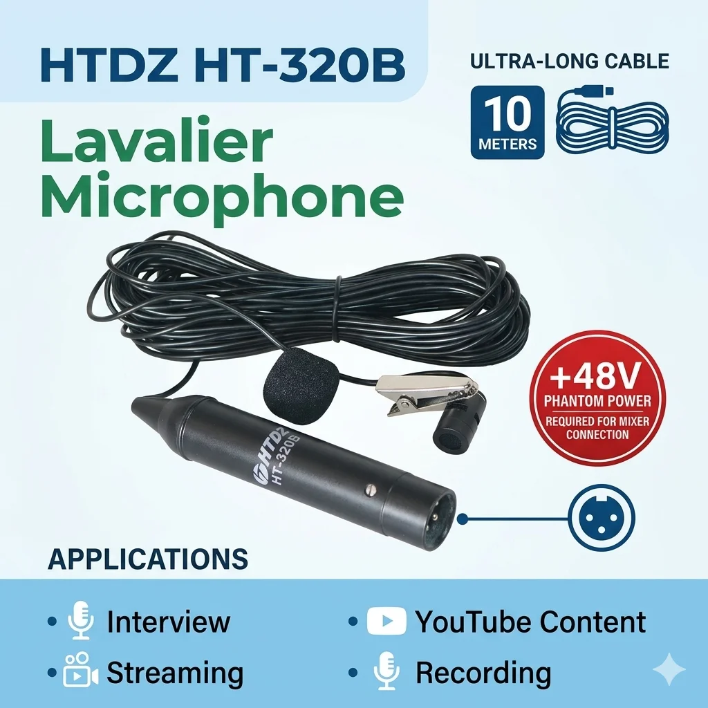 Picture 6: Professional XLR Lavalier Lapel Microphone HT-320B 10M Shielded Cable Omnidirectional Condenser Mic for Mixer & Audio Interface