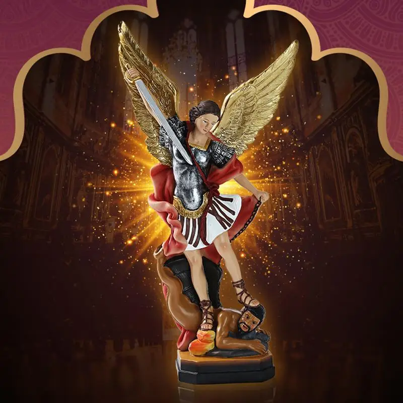 San Miguel Arcangel Statue Colored Archangel Michael Resin Figurine Michael Archangel Defeated Lucifer Tramples Demon Statue