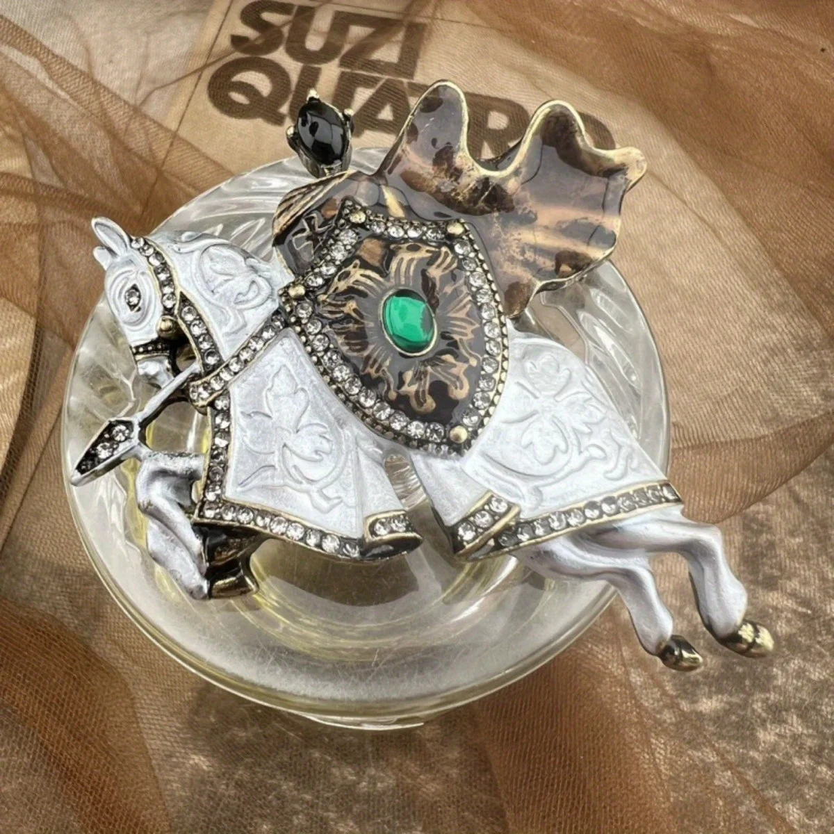 Boastful Knight Style Enamel Horse Brooch with Czech Rhinestones - Best Choice for Retro Lovers