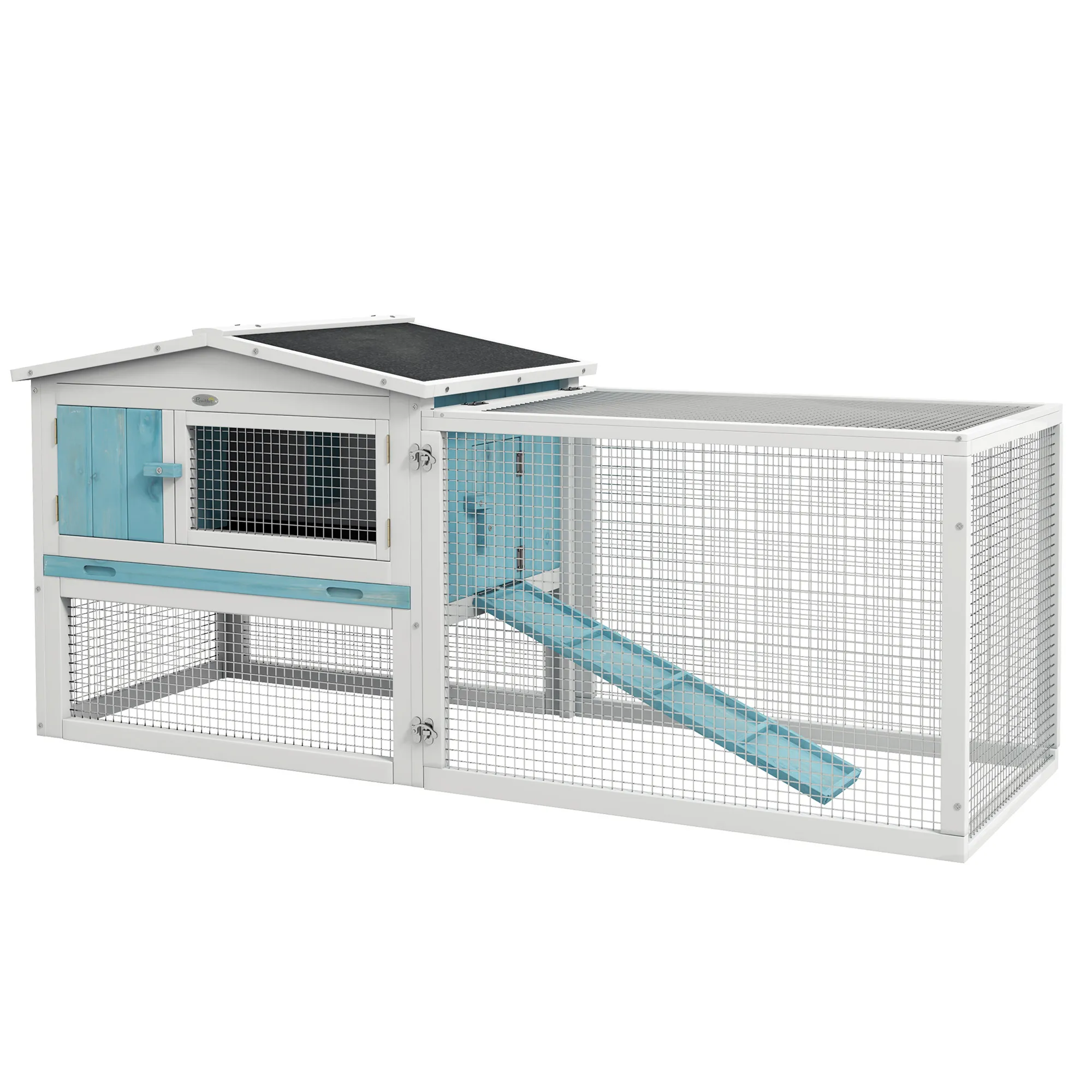 

Rabbit Hutch 2-Story Bunny Cage Small Animal House with Slide Out Tray, Detachable Run, for Indoor Outdoor, Light Blue