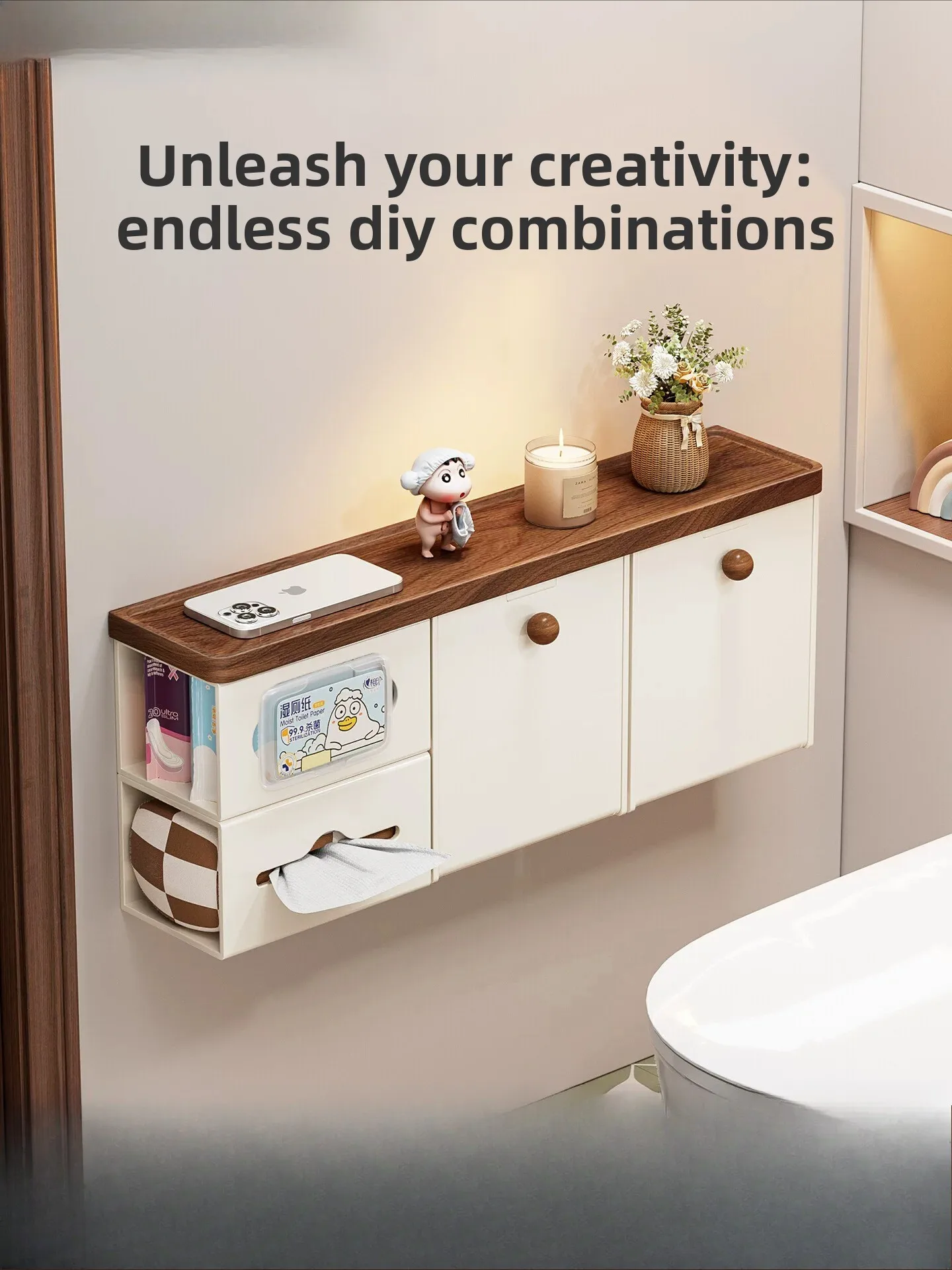 Multi-purpose Punch Free Wall Hanging Storage Box for Bathroom Wet Tissue Sanitary Napkin Storage Shelf Next to Toilet