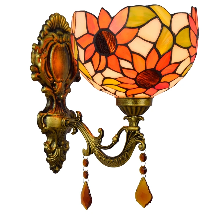 

Tiffany Wall Sconce Orange Sunflower Stained Glass Wall Lamp Lighting Fixture for Living Room, Stairwell, Corridor, Bedroom