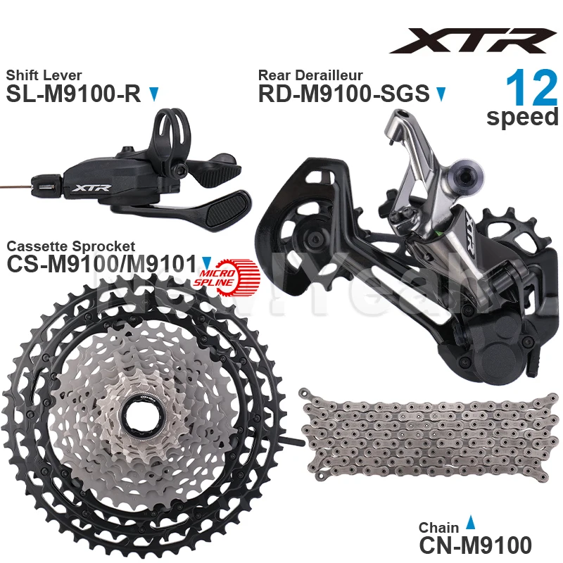 

SHIMANO XTR M9100 Groupset Mountain Bike Grupo 1x12v 12 Speed RD SL CS CN M9100 Rear Derailleur SGS XTR Shifter Cassette 10-51T