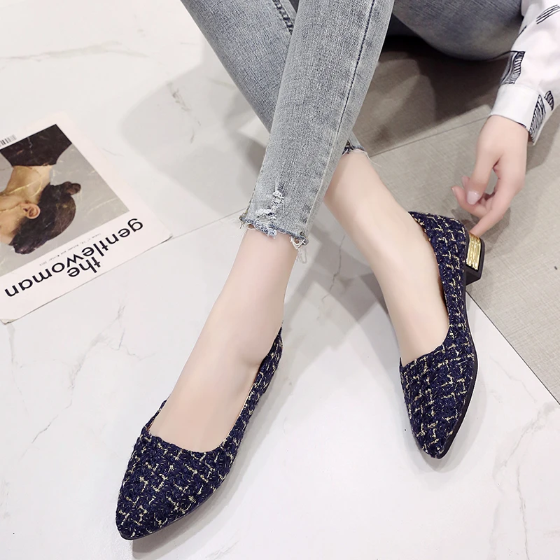 New Fashion Flats Shoes Women 3cm Heel Non-slip Flats Slip on Black Pointed Toe Casual Comfortbal Size 35-42 Lazy Casual Shoes