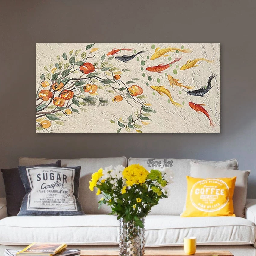 

Hand-painted Fruit On The Tree And Fish In The Water High Quality Oil Painting Home Decoration Large Canvas Art Modern Pictures