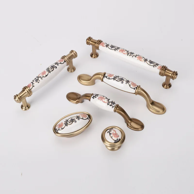 Floral Pattern Ceramic Drawer Pulls Creative Kitchen Door Cabinet Handles Knobs and Pulls Decoration Furniture Hardware