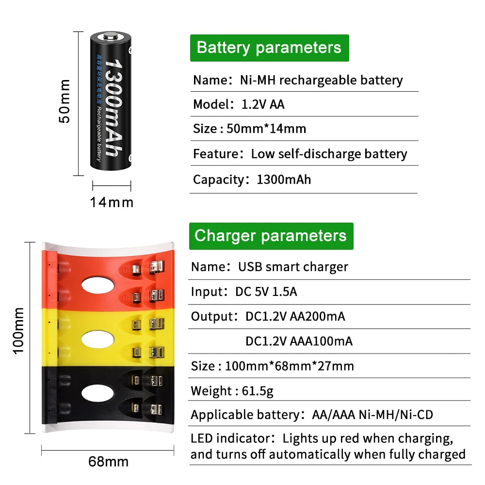 PALO 1.2V AA 1300mAh NI-MH ni mh Rechargeable Battery +battery charger for Flashlight Camera Toys Remote Control aa battery case