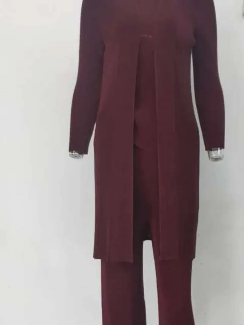Pleated Three Piece Set For Women O-neck Drawstring Top Solid Color Coat Wide Leg Pants 2026 Autumn Female Clothing 17J7KUA
