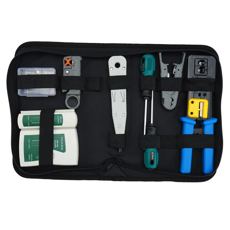 

NEW-Network Tool Kit Set, Crimp Tool Rj45, Cat5 Cat6 Cable Tester Repair Wire Stripping Cutter, Rj45 Coax Plug Crimping, Rj11 Wi