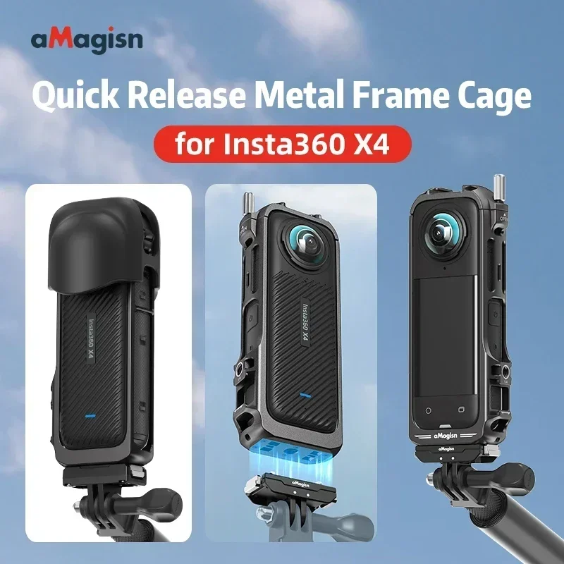 Quick Release Mount Two-prong Ver Metal Frame Cage For Insta360 X4 Silicone Lens Cap For Insta360 X4 Sports Camera Accessories