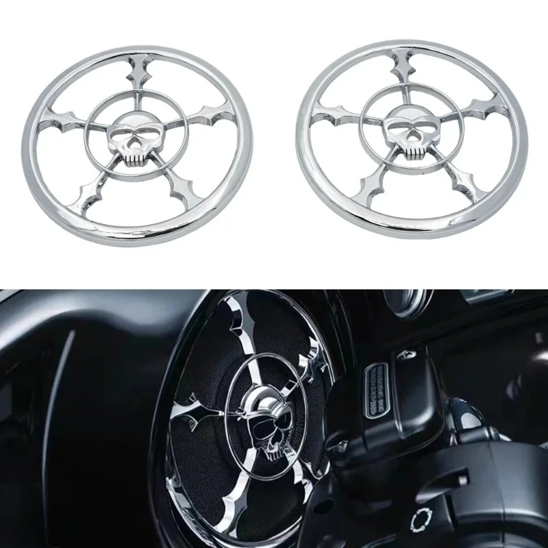 Motorcycle skull speaker trim grill cover (chrome widow) – Fit For Harley Touring Electra Glide/Street Glide/Trikes (2014-2022)