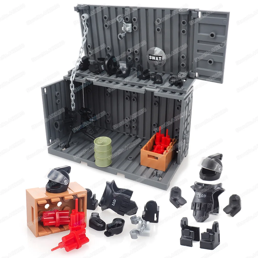 Special Forces Fight Storehouse Building Block Container Figures Weapons War Equipment Scenes Model Child Christmas Gift Boy Toy