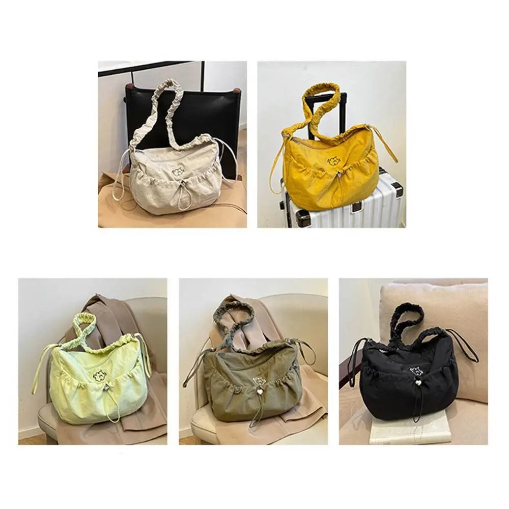 Модная нейлоновая плиссированная сумка на плечо, однотонная сумка через плечо большой вместимости на шнурке, легкая большая сумка в корейском стиле для путешествий